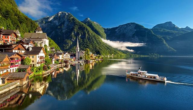 idyllic European town on lake